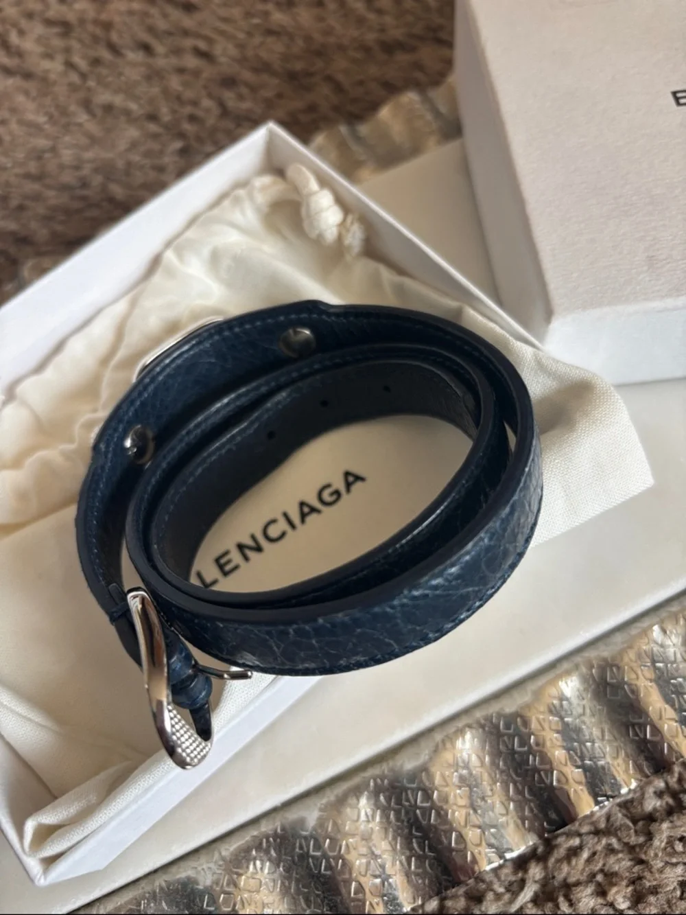 Balenciaga Leather Giant Arena Trip Wrap Bracelet in dark navy - Picture 5 of 9